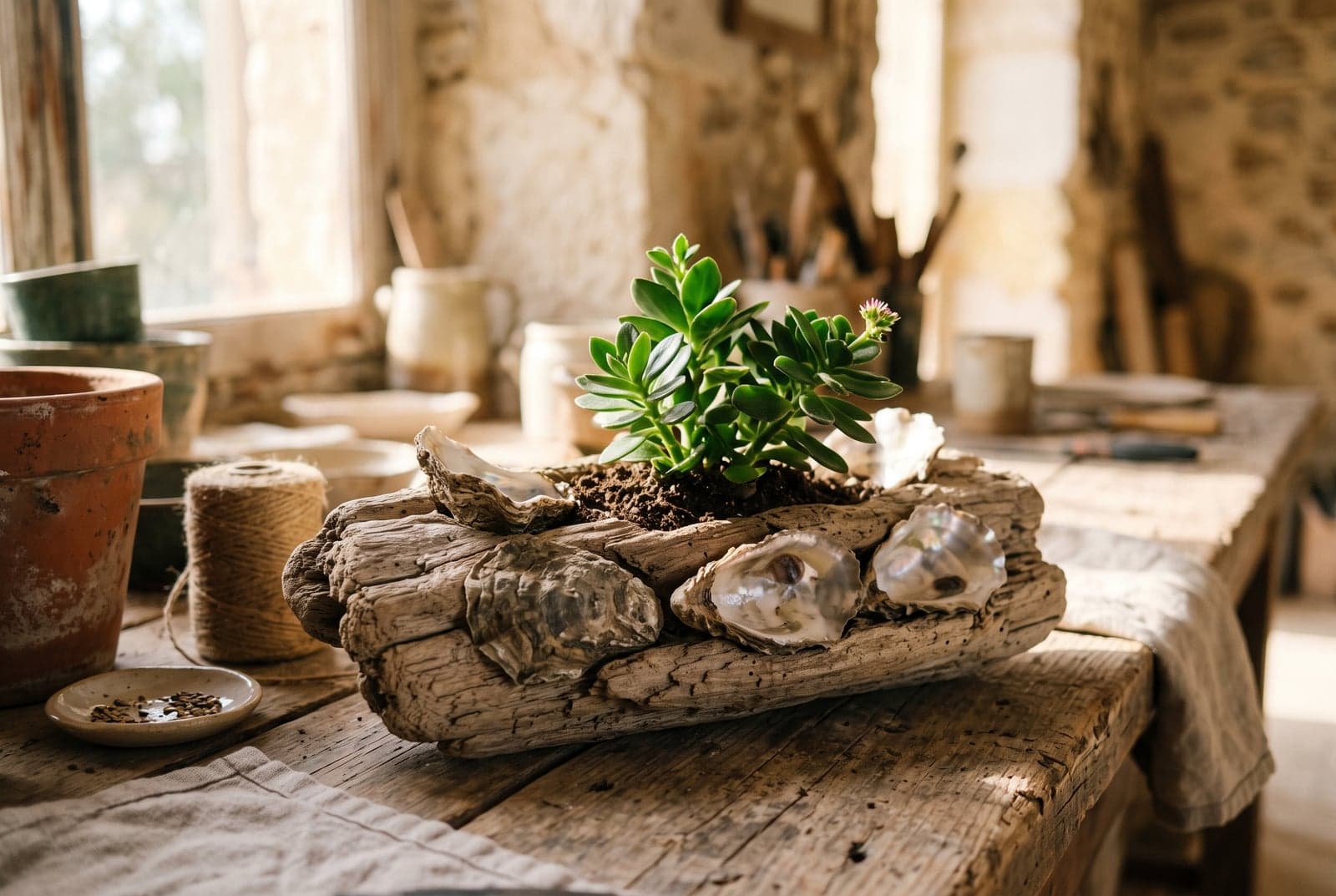 Jardinière au bois flotté